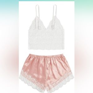 Pink Floral Lace Cami Top with Shorts Pajama Set